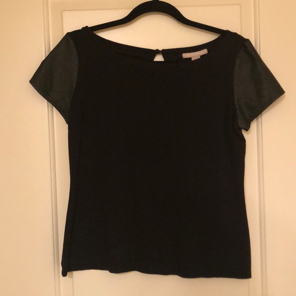 Black mixed media Tee. Cotton/faux leather - Picture 1 of 2